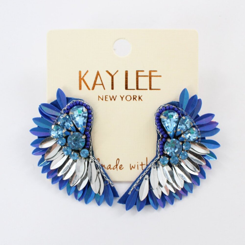 KAYLEE Seed Beaded Elegant Blue Angel Wing Post Earrings Made ❤️ in India